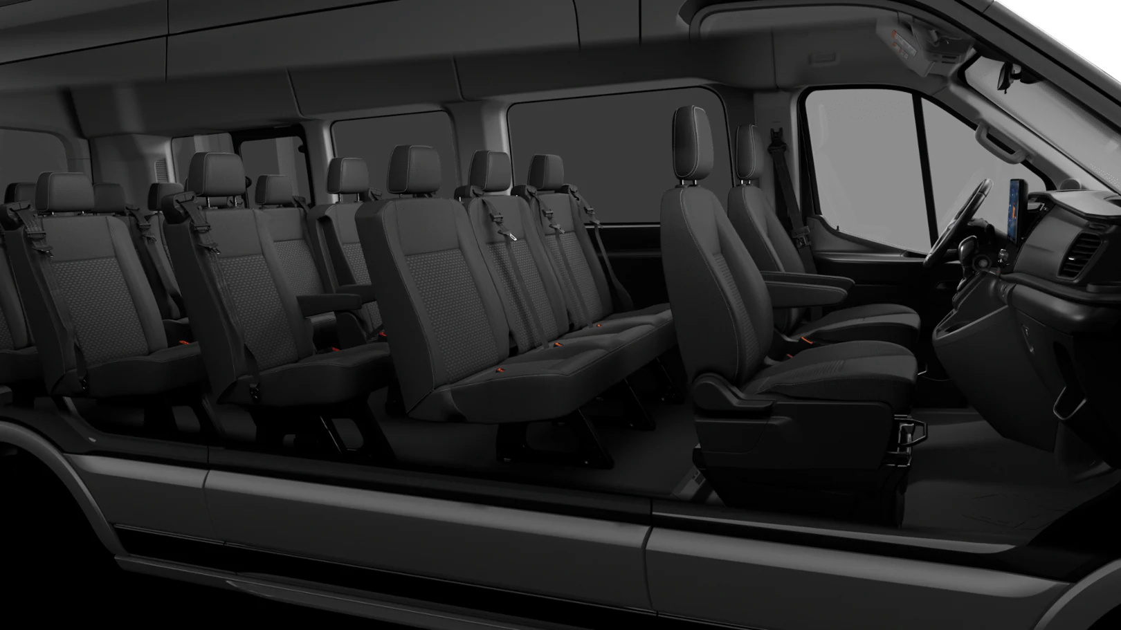 15 seater interior with forward-facing seats